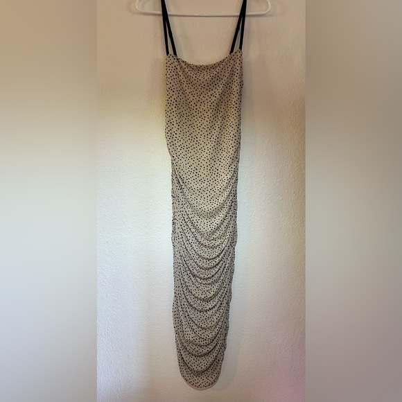 Endless Blu Midi Dress small black polka dots, ruched - Picture 3 of 9